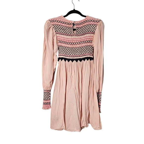 Free People Late Night Picnic Pink Balloon Sleeve Boho Embroidered Dress Size XS - Picture 7 of 7
